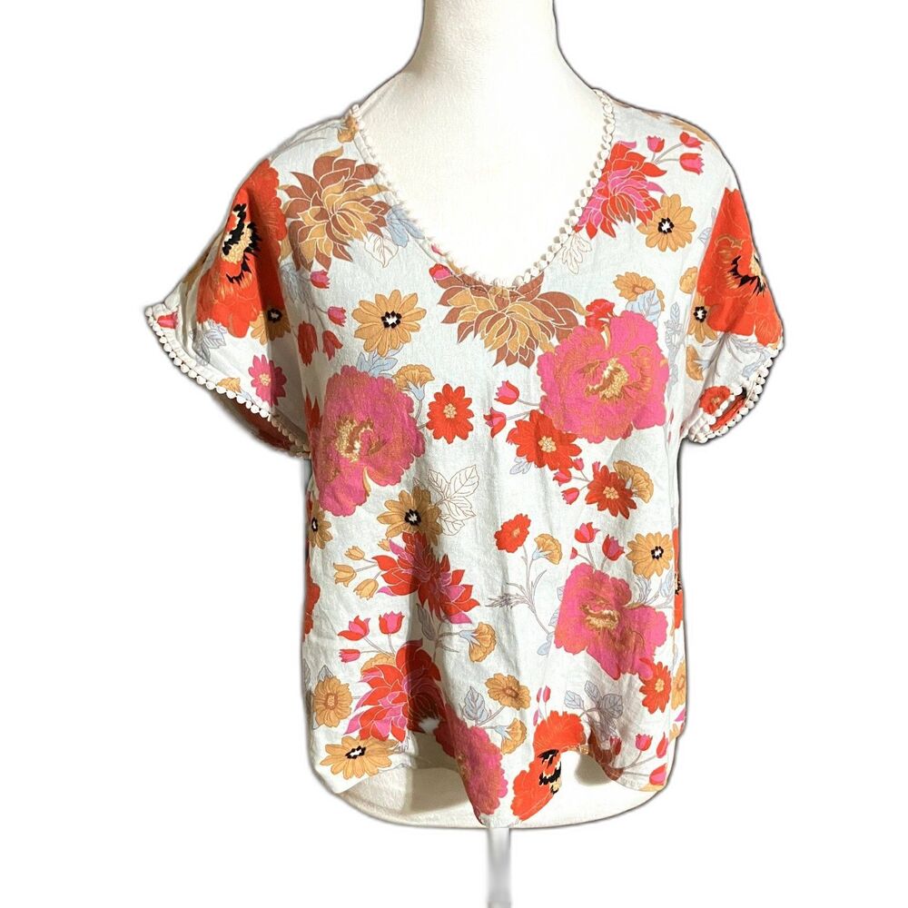 Marc New York Andrew Marc Floral Linen Viscose Top Size Small